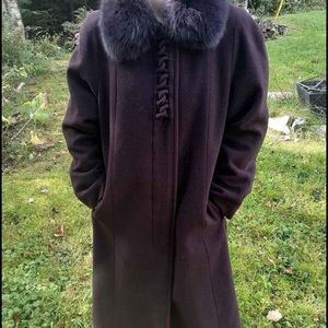 Plum Wool Coat with Real Fur trim
